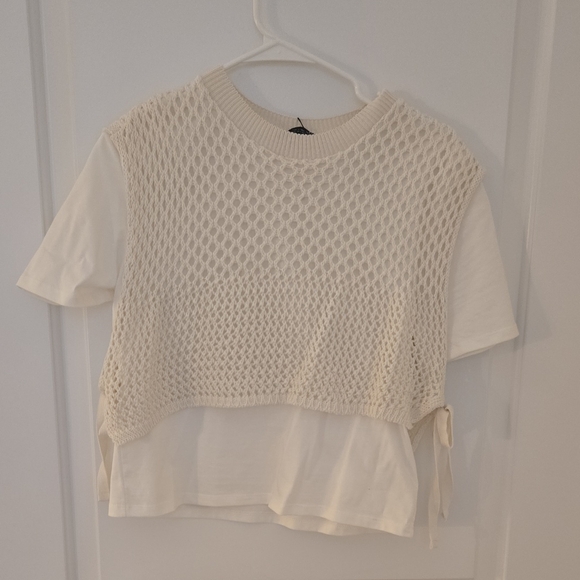 Zara Tops - Chic Cream Knit Layered Crop Top